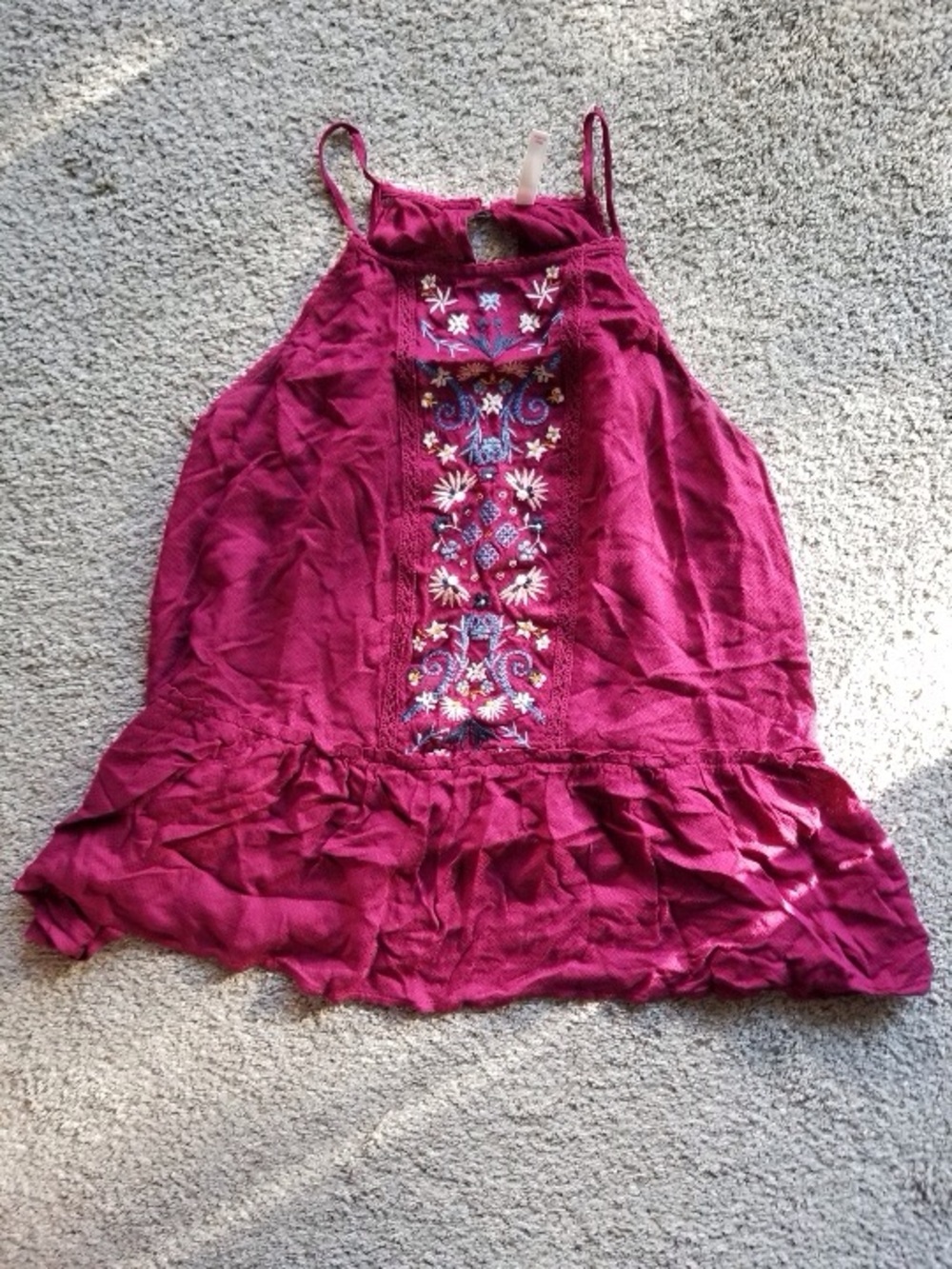 Xhilaration Magenta Embroidered Halter Ruffle Cami